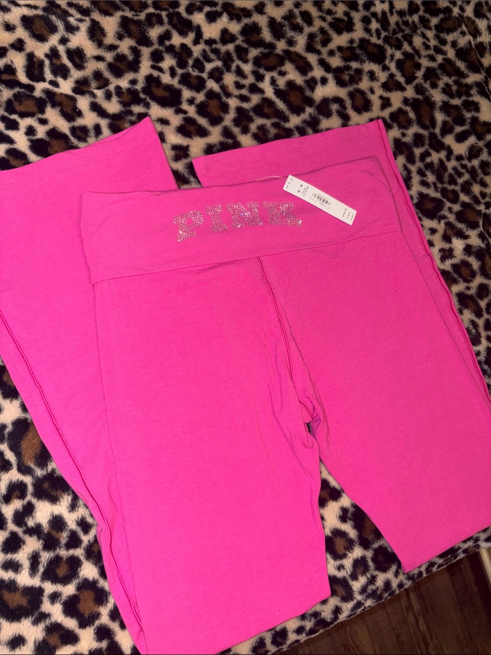 PINK Victoria's Secret Bright Pink Girls' Rhinestone Logo Leggings